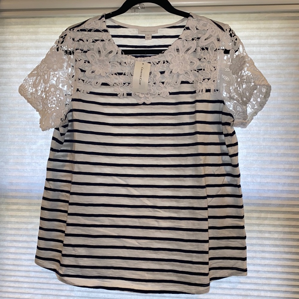 ⭐️Charter club lace sleeved T-shirt ⭐️brand new with tags XL
